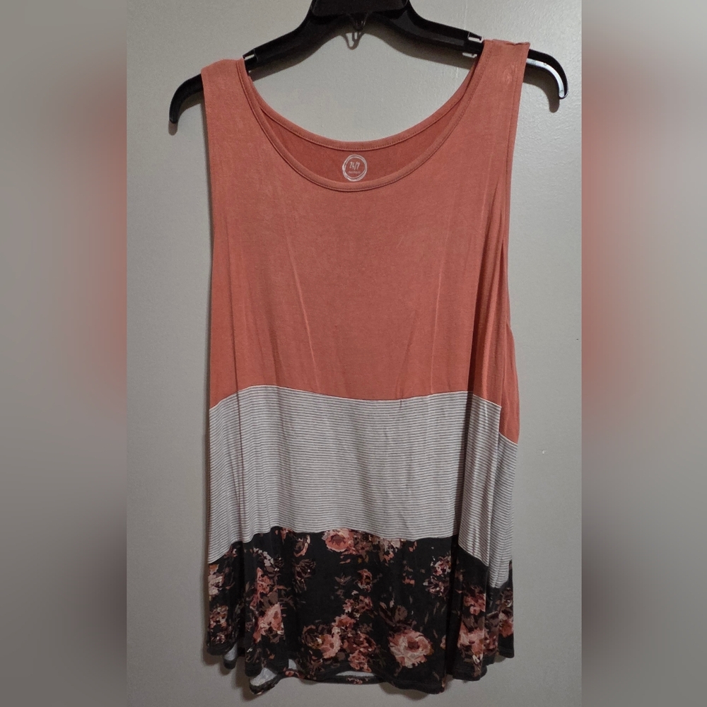 Maurices Rust and Striped Floral Tank Top